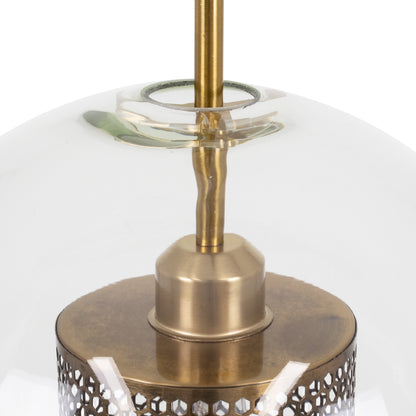 AVERY 00740 Μοντέρνο Κρεμαστό Φωτιστικό Οροφής Μονόφωτο 1 x E27 Διάφανο Γυάλινο με Χρυσό Μεταλλικό Πλέγμα Φ30 x Υ48cm