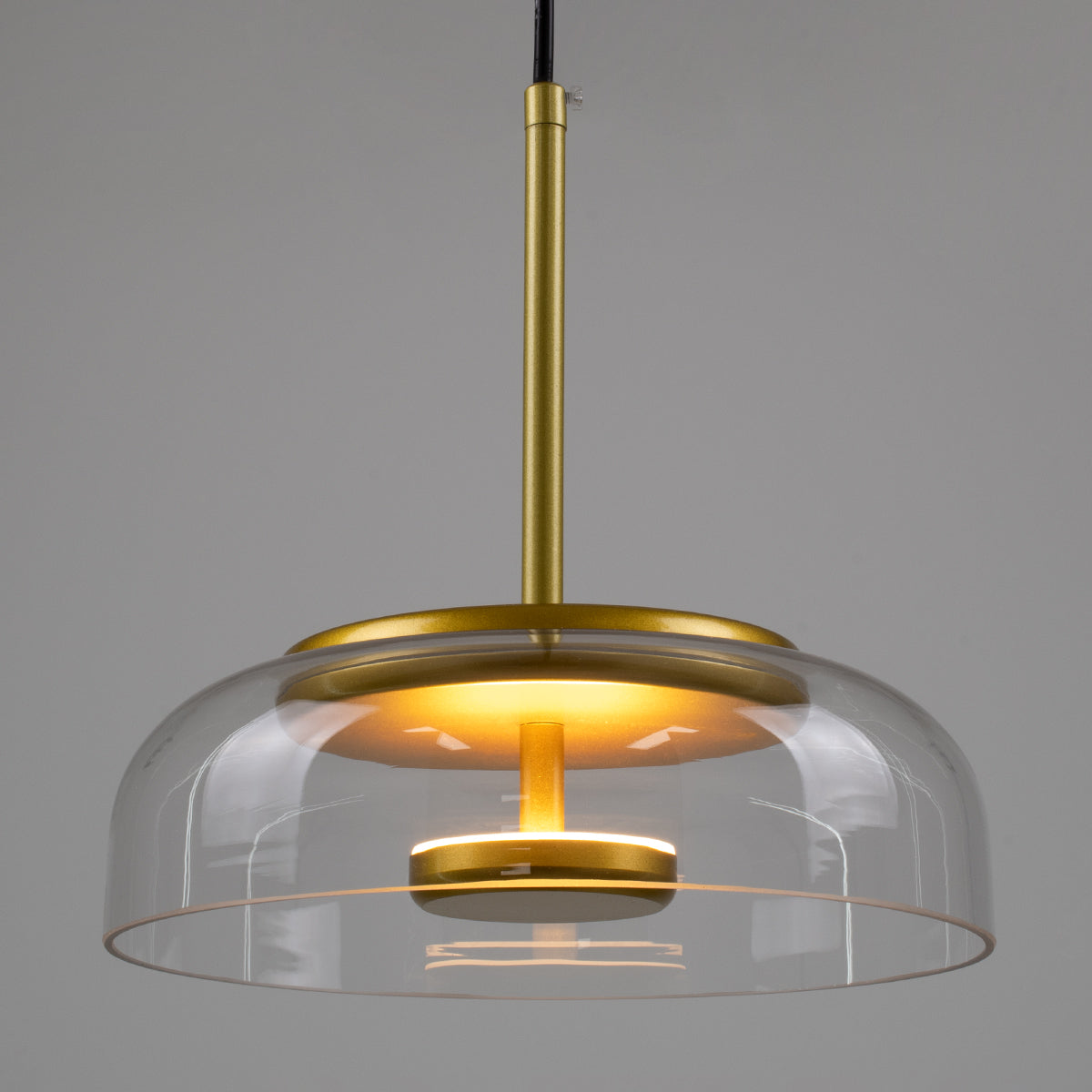 CHARLOTTE 00742 Μοντέρνο Κρεμαστό Φωτιστικό Οροφής Μονόφωτο Διάφανο Γυάλινο Χρυσό Μεταλλικό CREE LED 5W 500lm 180° AC 85-265V Θερμό Λευκό 2700K Φ23 x Υ23cm