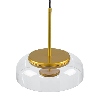 CHARLOTTE 00742 Μοντέρνο Κρεμαστό Φωτιστικό Οροφής Μονόφωτο Διάφανο Γυάλινο Χρυσό Μεταλλικό CREE LED 5W 500lm 180° AC 85-265V Θερμό Λευκό 2700K Φ23 x Υ23cm