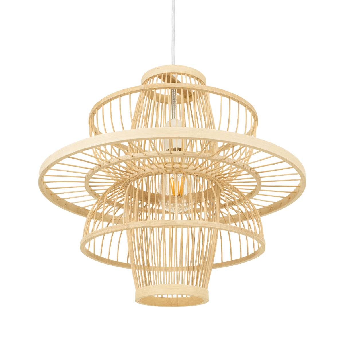 BALI 00861 Boho Κρεμαστό Φωτιστικό Πλέγμα Μονόφωτο 1 x E27 IP20 Μπεζ Ξύλο - Μ45 x Π45 x Υ42.5cm