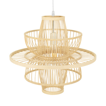 BALI 00861 Boho Κρεμαστό Φωτιστικό Πλέγμα Μονόφωτο 1 x E27 IP20 Μπεζ Ξύλο - Μ45 x Π45 x Υ42.5cm