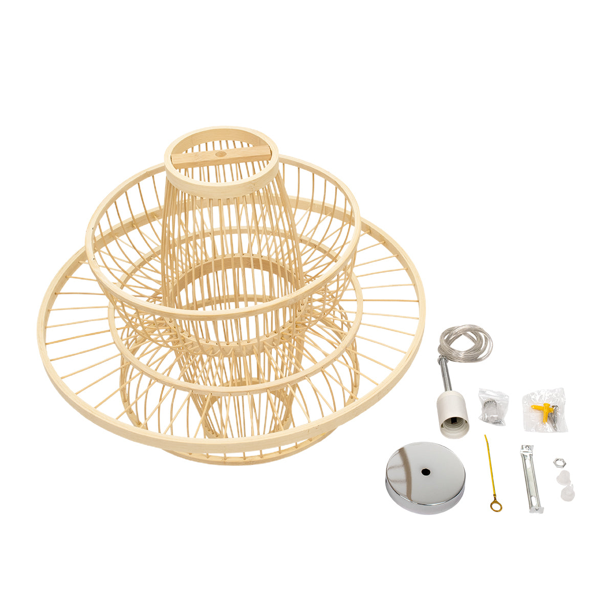 BALI 00861 Boho Κρεμαστό Φωτιστικό Πλέγμα Μονόφωτο 1 x E27 IP20 Μπεζ Ξύλο - Μ45 x Π45 x Υ42.5cm