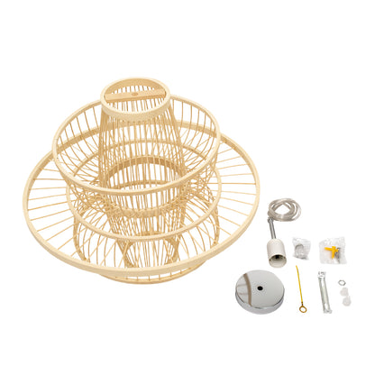 BALI 00861 Boho Κρεμαστό Φωτιστικό Πλέγμα Μονόφωτο 1 x E27 IP20 Μπεζ Ξύλο - Μ45 x Π45 x Υ42.5cm