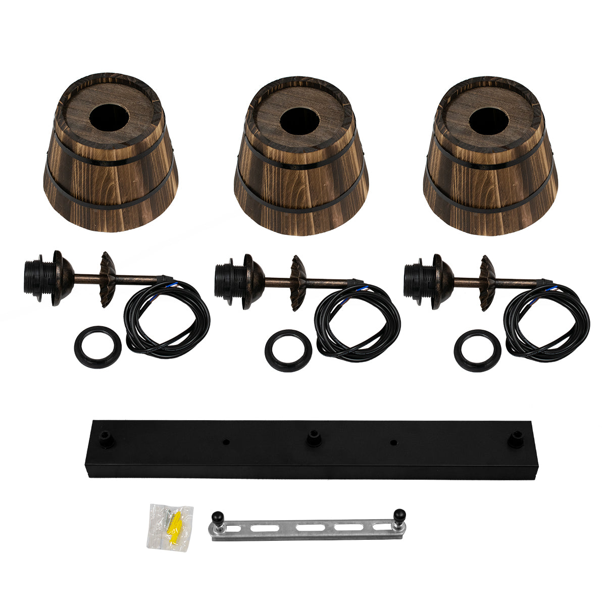 CEBU 00889 ΣΕΤ Vintage Κρεμαστό Φωτιστικό Οροφής Τρίφωτο 3 x E27 Μεταλλικό Ξύλινο Μ55.5 x Π18.5 x Y210cm