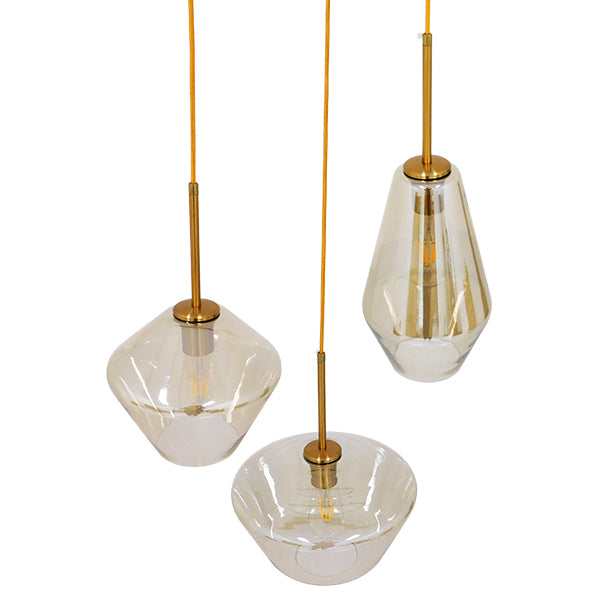 AMARIS 00978 Μοντέρνο Κρεμαστό Φωτιστικό Οροφής με Ντουί 3 x E27 AC 220-240V IP20 - Χρυσό Πλατίνα & Μελί - Μ50 x Π50 x Υ30