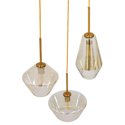 AMARIS 00978 Μοντέρνο Κρεμαστό Φωτιστικό Οροφής με Ντουί 3 x E27 AC 220-240V IP20 - Χρυσό Πλατίνα & Μελί - Μ50 x Π50 x Υ30