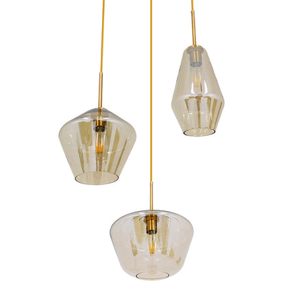 AMARIS 00978 Μοντέρνο Κρεμαστό Φωτιστικό Οροφής με Ντουί 3 x E27 AC 220-240V IP20 - Χρυσό Πλατίνα & Μελί - Μ50 x Π50 x Υ30