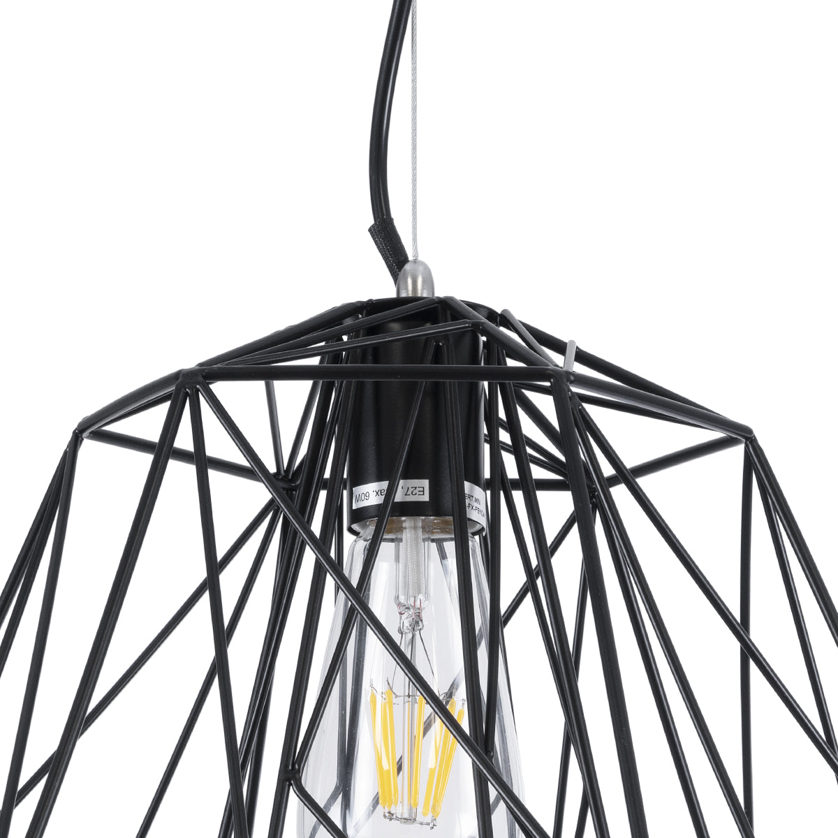 GRID 01022 Vintage Κρεμαστό Φωτιστικό Οροφής με Ντουί 1 x E27 AC 220-240V IP20 - Μαύρο - Μ40 x Π40 x Υ33