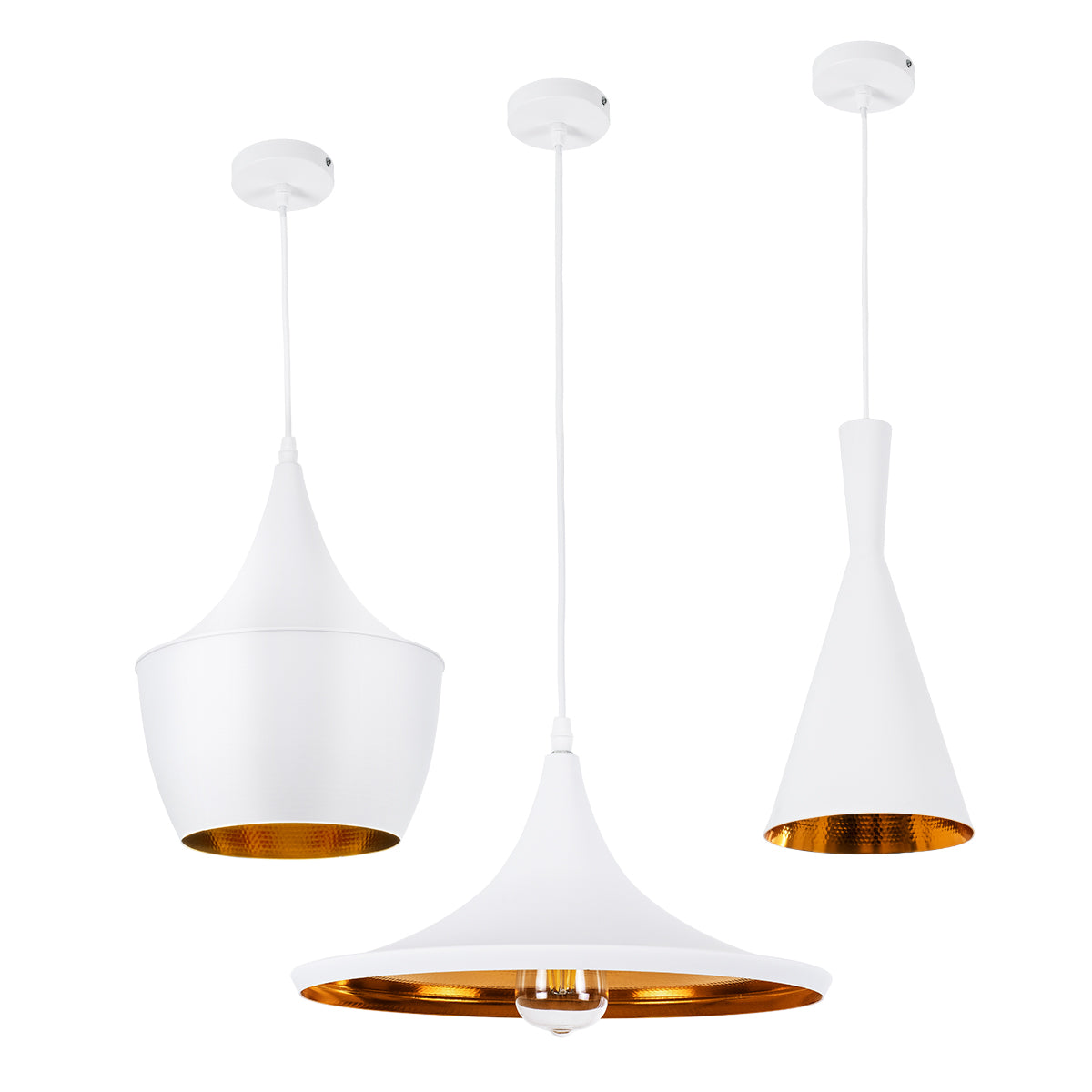 SHANGHAI 01026 Μοντέρνο Κρεμαστό Φωτιστικό Οροφής με Ντουί 3 x E27 AC 220-240V IP20 - Λευκό & Χρυσό - Μ79.5 x Π79.5 x Υ38 - Σετ 3 Τεμαχίων