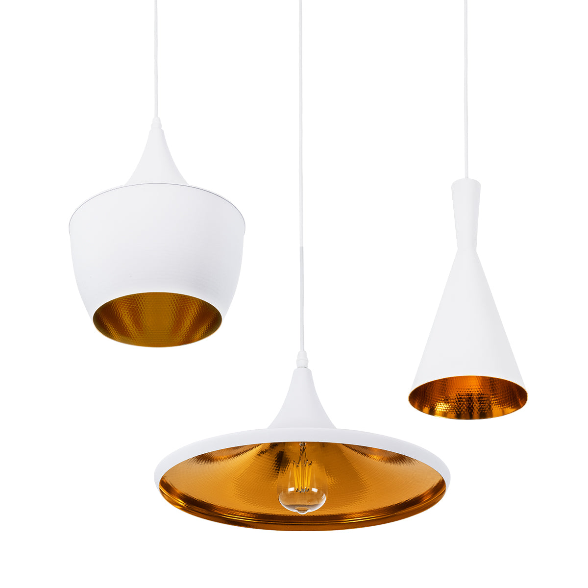 SHANGHAI 01026 Μοντέρνο Κρεμαστό Φωτιστικό Οροφής με Ντουί 3 x E27 AC 220-240V IP20 - Λευκό & Χρυσό - Μ79.5 x Π79.5 x Υ38 - Σετ 3 Τεμαχίων