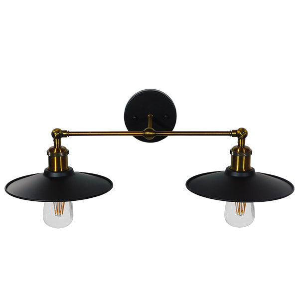MINIMALL 01069 Vintage Φωτιστικό Τοίχου - Απλίκα με Ντουί 2 x E27 AC 220-240V IP20 - Μαύρο & Χρυσό - Μ30 x Π60 x Υ18