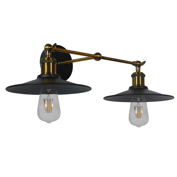 MINIMALL 01069 Vintage Φωτιστικό Τοίχου - Απλίκα με Ντουί 2 x E27 AC 220-240V IP20 - Μαύρο & Χρυσό - Μ30 x Π60 x Υ18