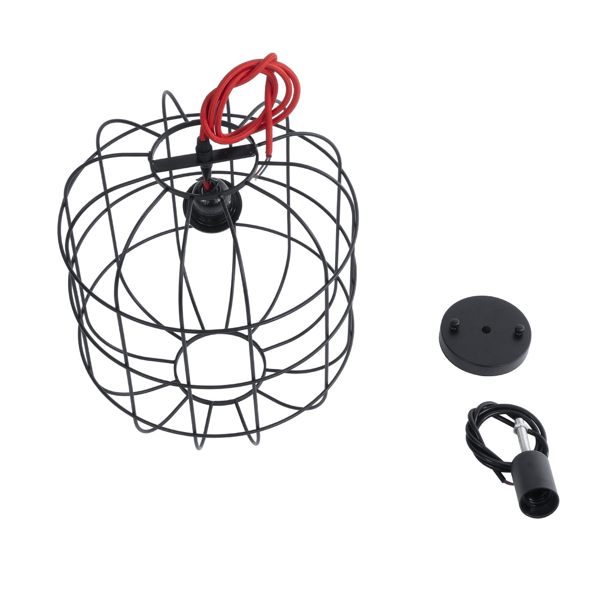 PARROT 01099 Μοντέρνο Industrial Κρεμαστό Φωτιστικό Οροφής Μονόφωτο 1 x E27 AC220-240V - Φ28 x Υ30cm - Μαύρο Μεταλλικό Πλέγμα