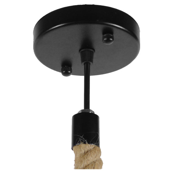 CRANE 01109 Vintage Industrial Κρεμαστό Φωτιστικό Οροφής Μονόφωτο 1 x E27 Μαύρο Μεταλλικό Καμπάνα Πλέγμα με Μπεζ Σχοινί Φ36 x Y25cm
