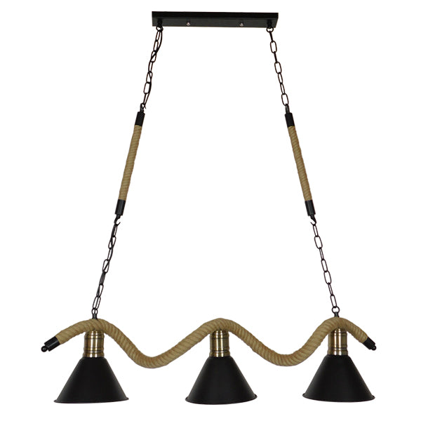 TYMEN 01189 Vintage Φωτιστικό Οροφής Τρίφωτο 3 x E27 Μαύρο Μεταλλικό Καμπάνα με Μπεζ Σχοινί Μ86 x Π22 x Υ23cm