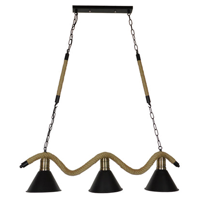 TYMEN 01189 Vintage Φωτιστικό Οροφής Τρίφωτο 3 x E27 Μαύρο Μεταλλικό Καμπάνα με Μπεζ Σχοινί Μ86 x Π22 x Υ23cm