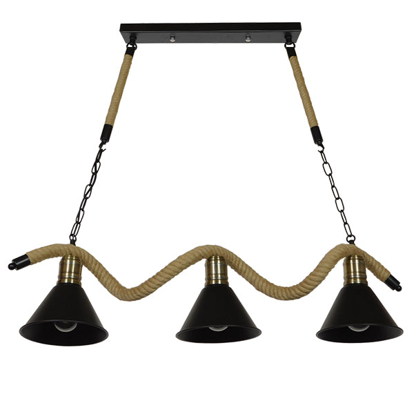 TYMEN 01189 Vintage Φωτιστικό Οροφής Τρίφωτο 3 x E27 Μαύρο Μεταλλικό Καμπάνα με Μπεζ Σχοινί Μ86 x Π22 x Υ23cm