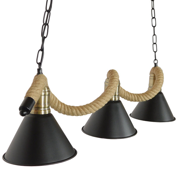 TYMEN 01189 Vintage Φωτιστικό Οροφής Τρίφωτο 3 x E27 Μαύρο Μεταλλικό Καμπάνα με Μπεζ Σχοινί Μ86 x Π22 x Υ23cm