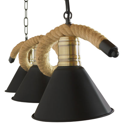 TYMEN 01189 Vintage Φωτιστικό Οροφής Τρίφωτο 3 x E27 Μαύρο Μεταλλικό Καμπάνα με Μπεζ Σχοινί Μ86 x Π22 x Υ23cm