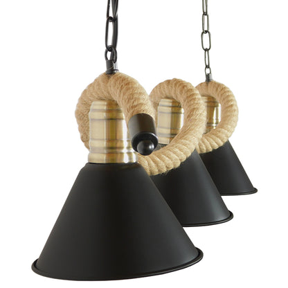 TYMEN 01189 Vintage Φωτιστικό Οροφής Τρίφωτο 3 x E27 Μαύρο Μεταλλικό Καμπάνα με Μπεζ Σχοινί Μ86 x Π22 x Υ23cm