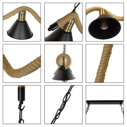 TYMEN 01189 Vintage Φωτιστικό Οροφής Τρίφωτο 3 x E27 Μαύρο Μεταλλικό Καμπάνα με Μπεζ Σχοινί Μ86 x Π22 x Υ23cm