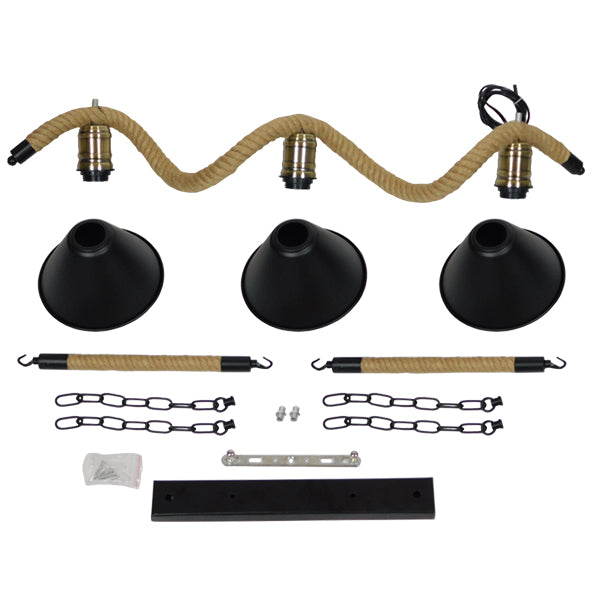 TYMEN 01189 Vintage Φωτιστικό Οροφής Τρίφωτο 3 x E27 Μαύρο Μεταλλικό Καμπάνα με Μπεζ Σχοινί Μ86 x Π22 x Υ23cm