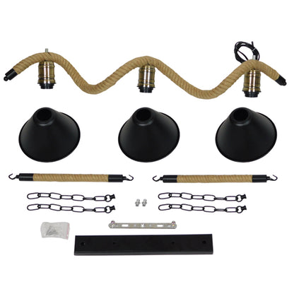 TYMEN 01189 Vintage Φωτιστικό Οροφής Τρίφωτο 3 x E27 Μαύρο Μεταλλικό Καμπάνα με Μπεζ Σχοινί Μ86 x Π22 x Υ23cm