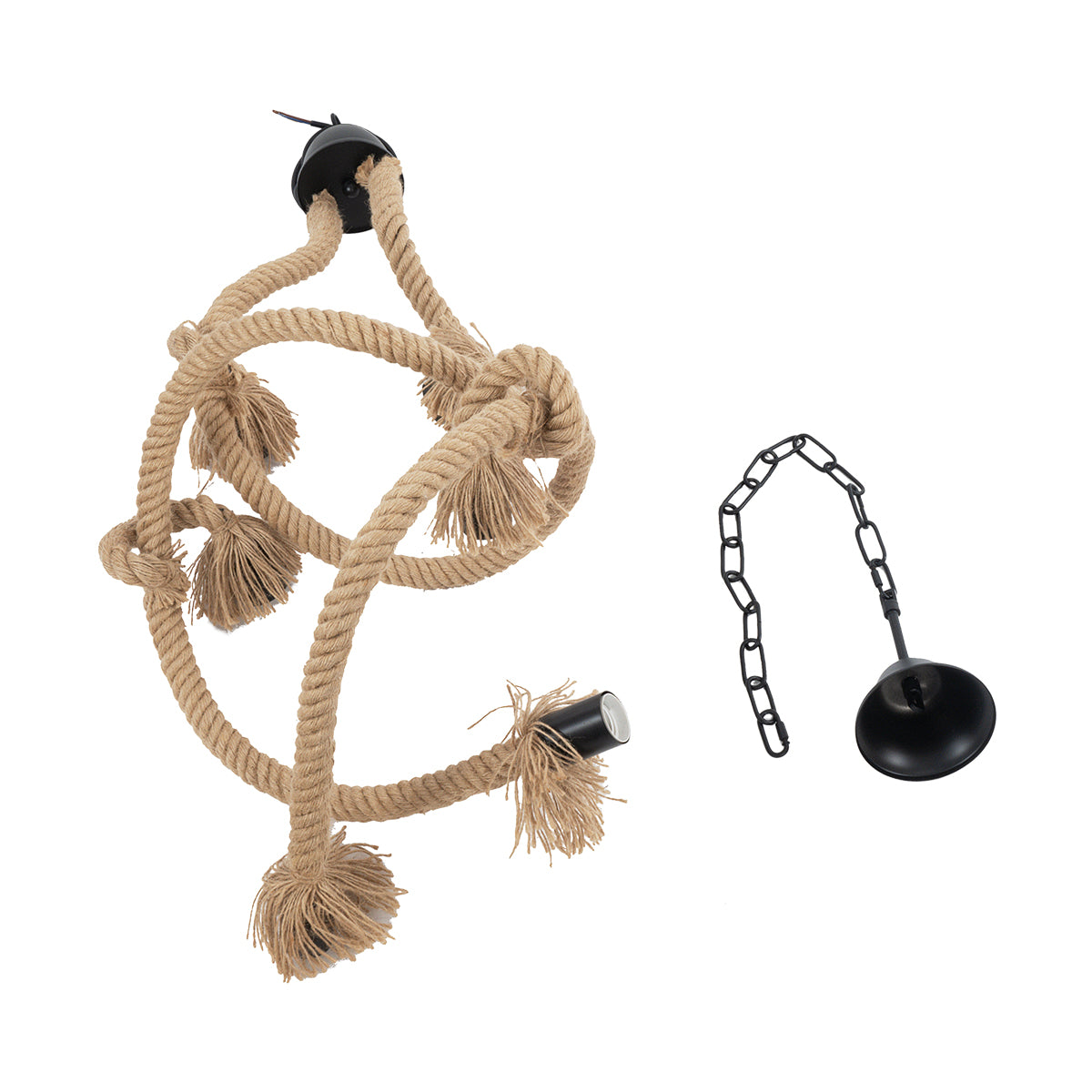 HAMTINE 01229 Vintage Κρεμαστό Φωτιστικό Σχοινί Πολύφωτο 6 x E27 IP20 Μαύρο Μέταλλο με Μπεζ Σχοινί - Μ40 x Π40 x Υ92cm