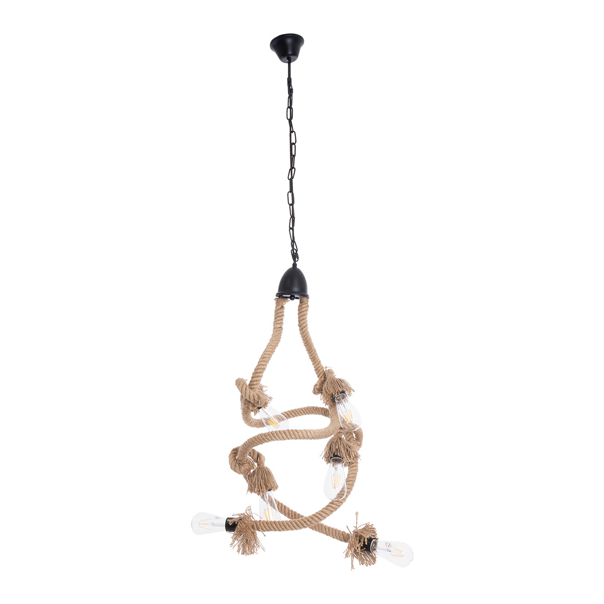 HAMTINE 01229 Vintage Κρεμαστό Φωτιστικό Σχοινί Πολύφωτο 6 x E27 IP20 Μαύρο Μέταλλο με Μπεζ Σχοινί - Μ40 x Π40 x Υ92cm