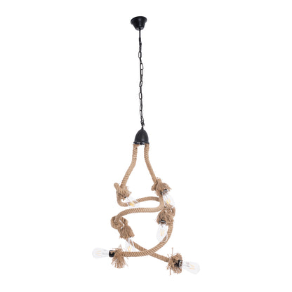 HAMTINE 01229 Vintage Κρεμαστό Φωτιστικό Σχοινί Πολύφωτο 6 x E27 IP20 Μαύρο Μέταλλο με Μπεζ Σχοινί - Μ40 x Π40 x Υ92cm
