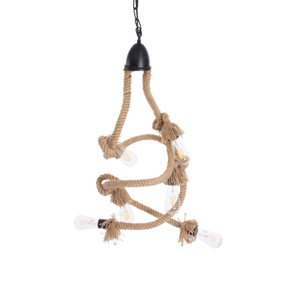 HAMTINE 01229 Vintage Κρεμαστό Φωτιστικό Σχοινί Πολύφωτο 6 x E27 IP20 Μαύρο Μέταλλο με Μπεζ Σχοινί - Μ40 x Π40 x Υ92cm