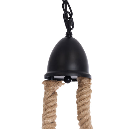 HAMTINE 01229 Vintage Κρεμαστό Φωτιστικό Σχοινί Πολύφωτο 6 x E27 IP20 Μαύρο Μέταλλο με Μπεζ Σχοινί - Μ40 x Π40 x Υ92cm