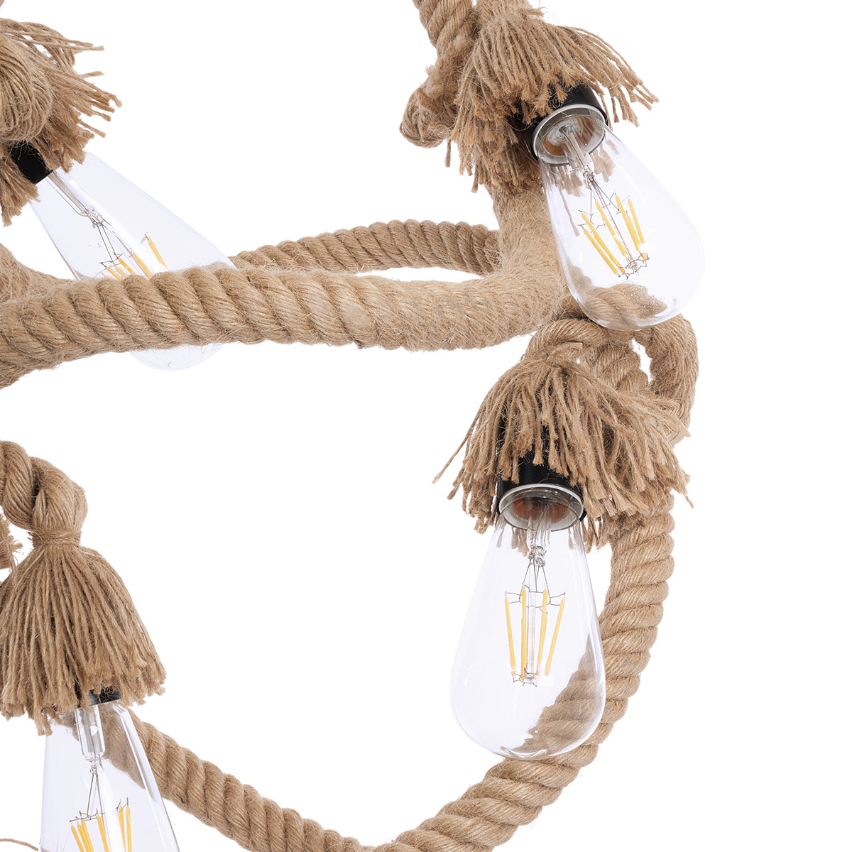 HAMTINE 01229 Vintage Κρεμαστό Φωτιστικό Σχοινί Πολύφωτο 6 x E27 IP20 Μαύρο Μέταλλο με Μπεζ Σχοινί - Μ40 x Π40 x Υ92cm