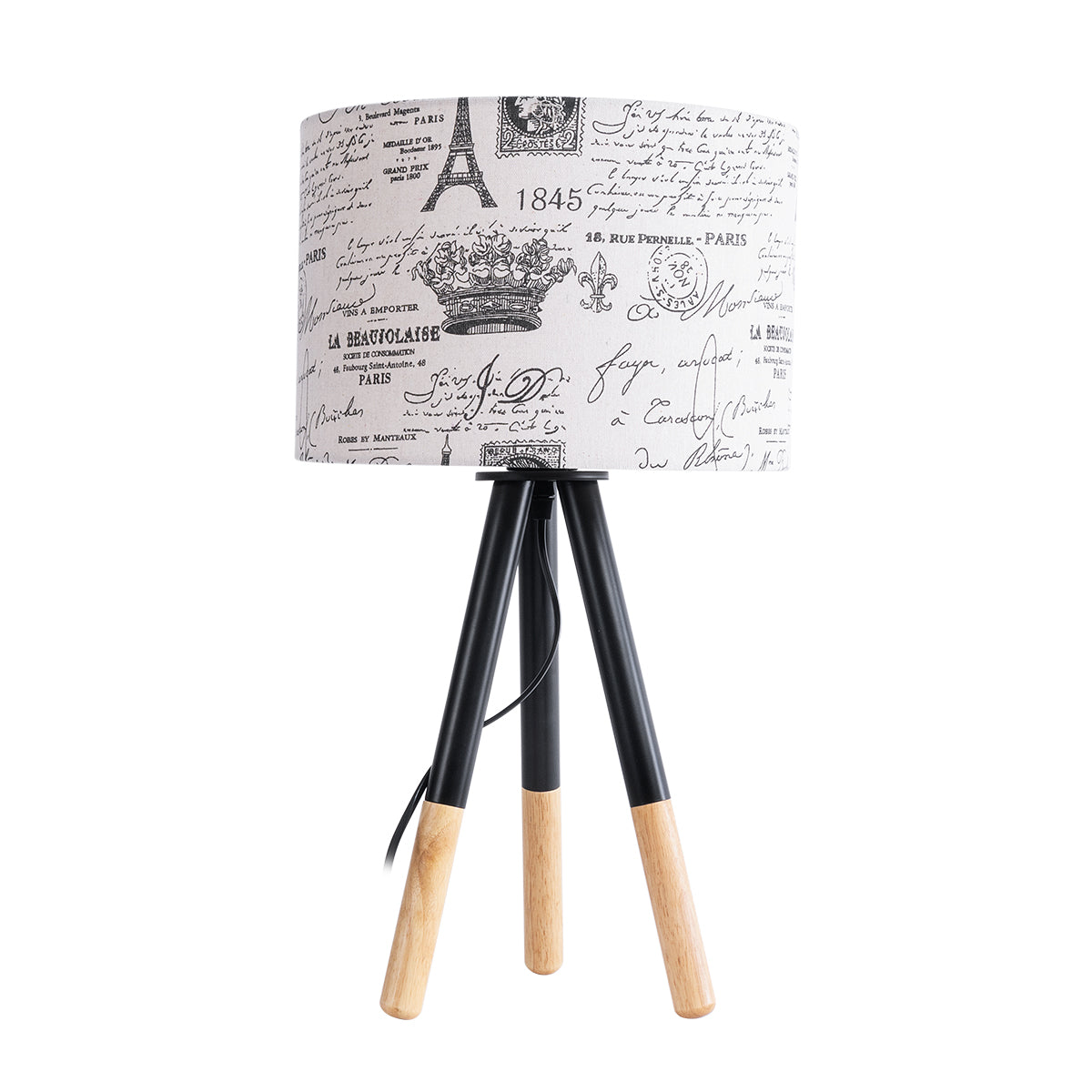 MAGAZINE 01230 Μοντέρνο Επιτραπέζιο Φωτιστικό Πορτατίφ Μονόφωτο 1 x E27 Ξύλινο με Άσπρο Μπεζ Καμβά Καπέλο Φ30 x Υ55cm