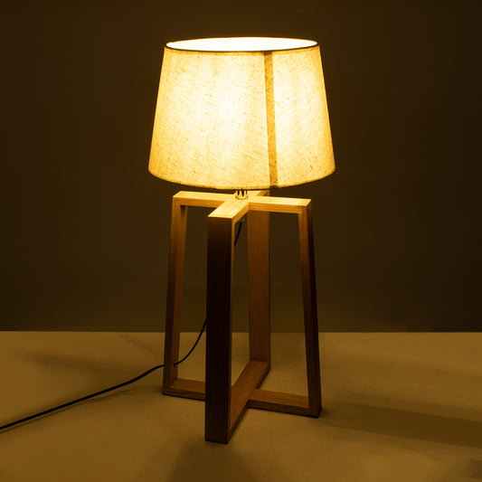 SQUID 01265 Μοντέρνο Επιτραπέζιο Φωτιστικό Πορτατίφ Μονόφωτο 1 x E27 Ξύλινο με Μπεζ Καπέλο Φ30 x Υ63cm