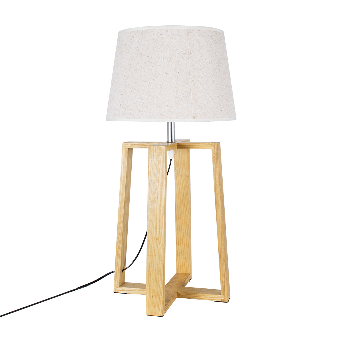 SQUID 01265 Μοντέρνο Επιτραπέζιο Φωτιστικό Πορτατίφ Μονόφωτο 1 x E27 Ξύλινο με Μπεζ Καπέλο Φ30 x Υ63cm