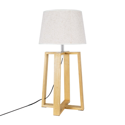 SQUID 01265 Μοντέρνο Επιτραπέζιο Φωτιστικό Πορτατίφ Μονόφωτο 1 x E27 Ξύλινο με Μπεζ Καπέλο Φ30 x Υ63cm