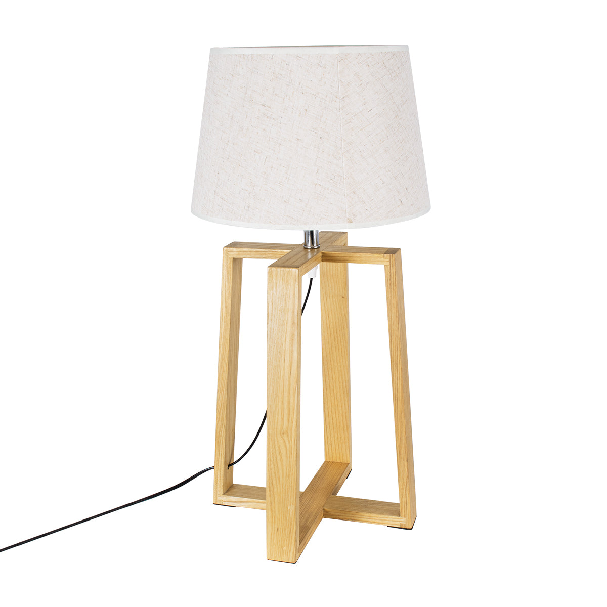 SQUID 01265 Μοντέρνο Επιτραπέζιο Φωτιστικό Πορτατίφ Μονόφωτο 1 x E27 Ξύλινο με Μπεζ Καπέλο Φ30 x Υ63cm