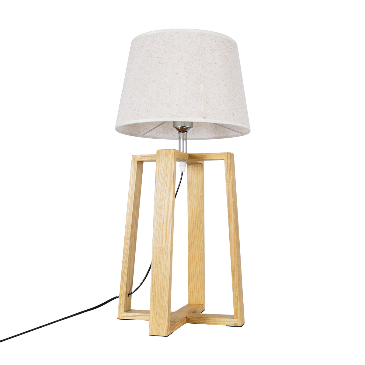SQUID 01265 Μοντέρνο Επιτραπέζιο Φωτιστικό Πορτατίφ Μονόφωτο 1 x E27 Ξύλινο με Μπεζ Καπέλο Φ30 x Υ63cm