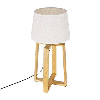 SQUID 01265 Μοντέρνο Επιτραπέζιο Φωτιστικό Πορτατίφ Μονόφωτο 1 x E27 Ξύλινο με Μπεζ Καπέλο Φ30 x Υ63cm