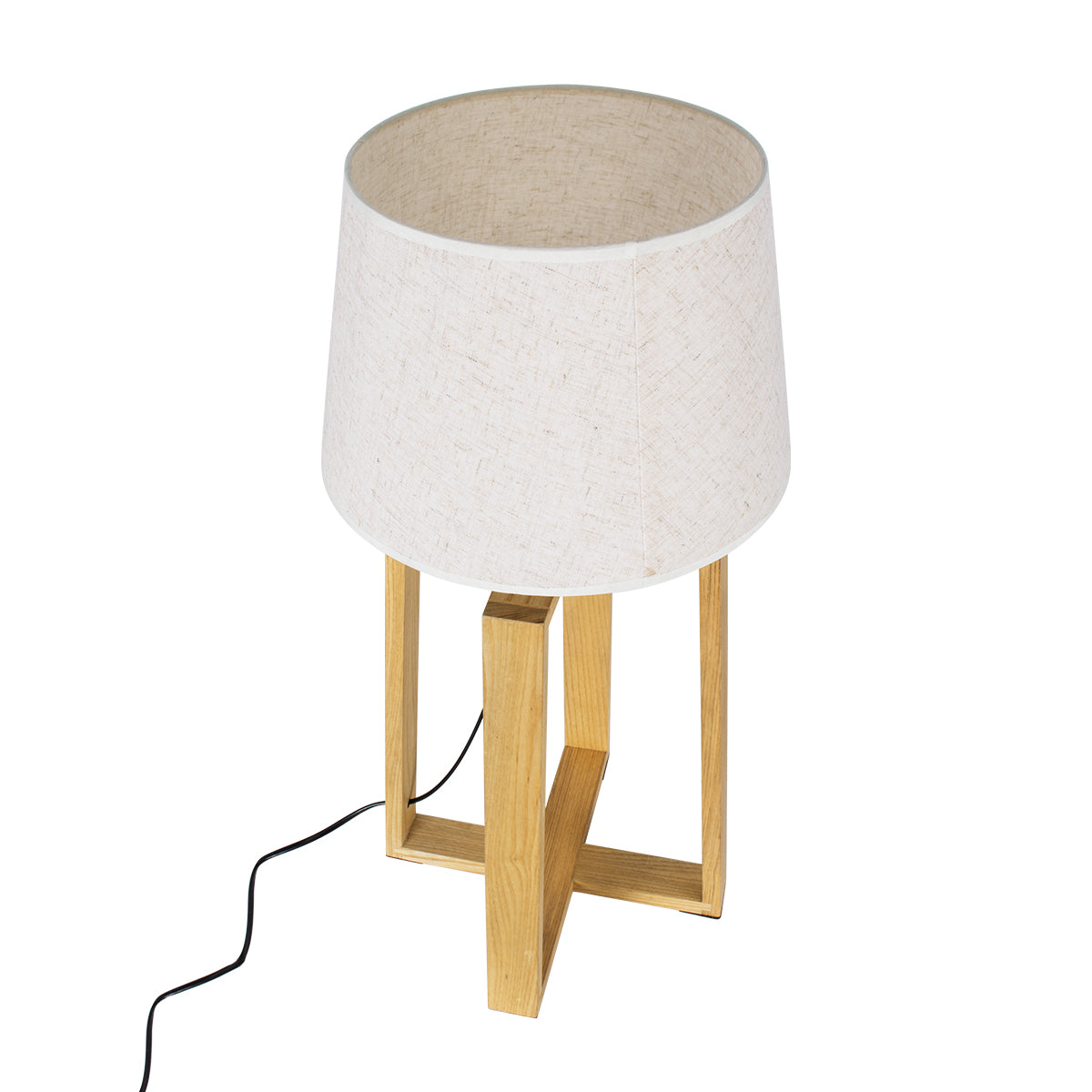 SQUID 01265 Μοντέρνο Επιτραπέζιο Φωτιστικό Πορτατίφ Μονόφωτο 1 x E27 Ξύλινο με Μπεζ Καπέλο Φ30 x Υ63cm