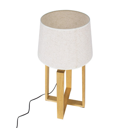 SQUID 01265 Μοντέρνο Επιτραπέζιο Φωτιστικό Πορτατίφ Μονόφωτο 1 x E27 Ξύλινο με Μπεζ Καπέλο Φ30 x Υ63cm