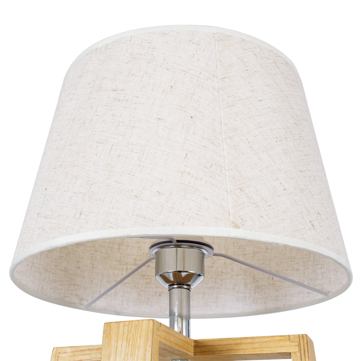 SQUID 01265 Μοντέρνο Επιτραπέζιο Φωτιστικό Πορτατίφ Μονόφωτο 1 x E27 Ξύλινο με Μπεζ Καπέλο Φ30 x Υ63cm