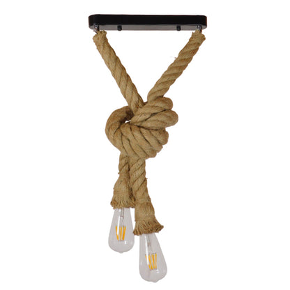 ROPE 01279 Vintage Industrial Κρεμαστό Φωτιστικό Οροφής Δίφωτο 2 x E27 με 1 μέτρο Μπεζ Σχοινί Φ3.5 x Y100cm