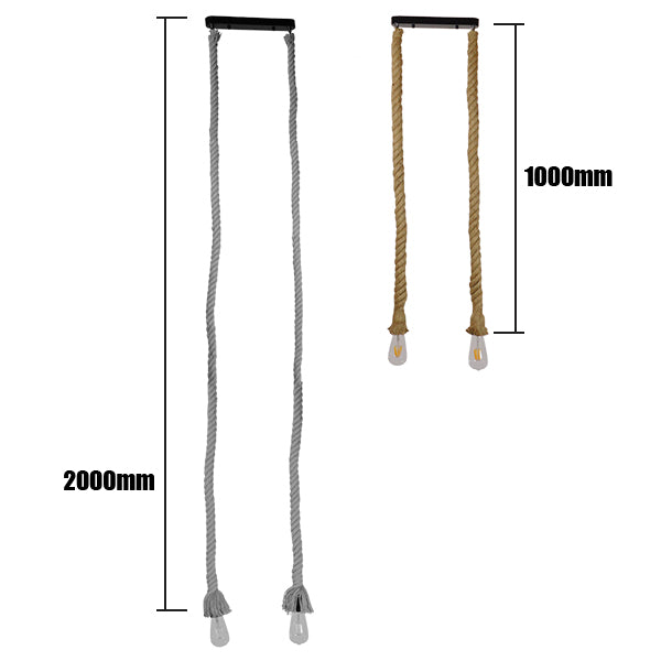 ROPE 01279 Vintage Industrial Κρεμαστό Φωτιστικό Οροφής Δίφωτο 2 x E27 με 1 μέτρο Μπεζ Σχοινί Φ3.5 x Y100cm