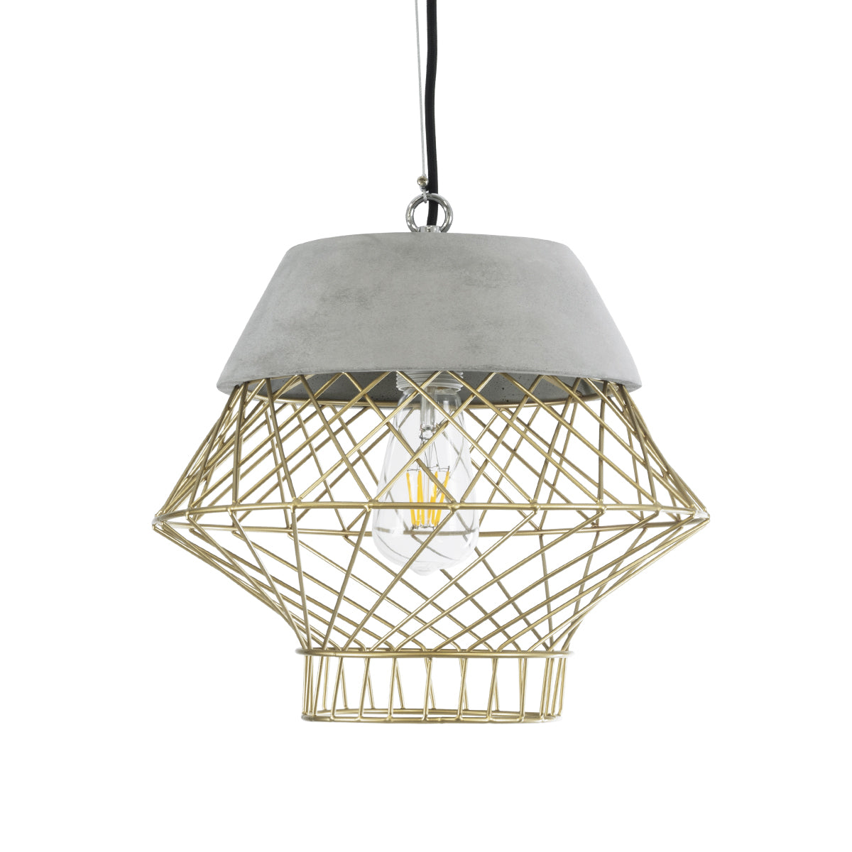 DURANT 01324 Μοντέρνο Κρεμαστό Φωτιστικό Πλέγμα Μονόφωτο 1 x E27 IP20 Γκρι Τσιμέντο με Μπεζ Μέταλλο - Μ35 x Π35 x Υ35cm