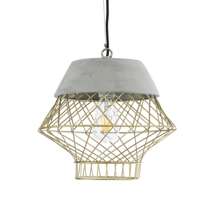 DURANT 01324 Μοντέρνο Κρεμαστό Φωτιστικό Πλέγμα Μονόφωτο 1 x E27 IP20 Γκρι Τσιμέντο με Μπεζ Μέταλλο - Μ35 x Π35 x Υ35cm