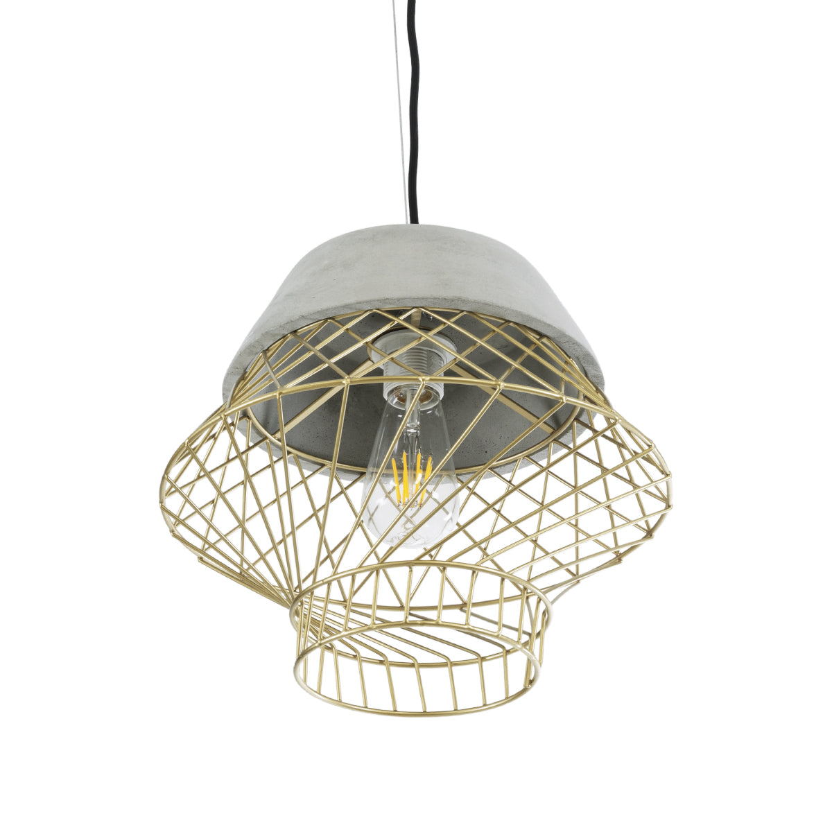 DURANT 01324 Μοντέρνο Κρεμαστό Φωτιστικό Πλέγμα Μονόφωτο 1 x E27 IP20 Γκρι Τσιμέντο με Μπεζ Μέταλλο - Μ35 x Π35 x Υ35cm