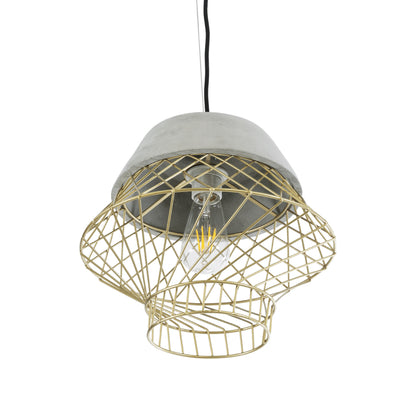 DURANT 01324 Μοντέρνο Κρεμαστό Φωτιστικό Πλέγμα Μονόφωτο 1 x E27 IP20 Γκρι Τσιμέντο με Μπεζ Μέταλλο - Μ35 x Π35 x Υ35cm