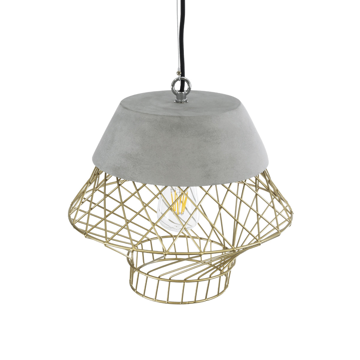 DURANT 01324 Μοντέρνο Κρεμαστό Φωτιστικό Πλέγμα Μονόφωτο 1 x E27 IP20 Γκρι Τσιμέντο με Μπεζ Μέταλλο - Μ35 x Π35 x Υ35cm